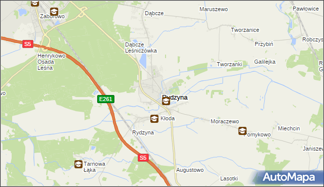 mapa Rydzyna powiat leszczyński, Rydzyna powiat leszczyński na mapie Targeo