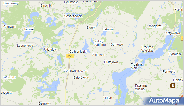 mapa Ścibowo gmina Jeleniewo, Ścibowo gmina Jeleniewo na mapie Targeo