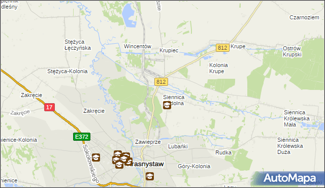 mapa Siennica Nadolna gmina Krasnystaw, Siennica Nadolna gmina Krasnystaw na mapie Targeo