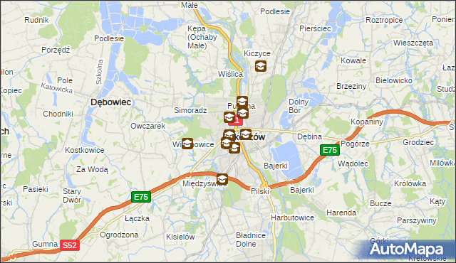 mapa Skoczów powiat cieszyński, Skoczów powiat cieszyński na mapie Targeo