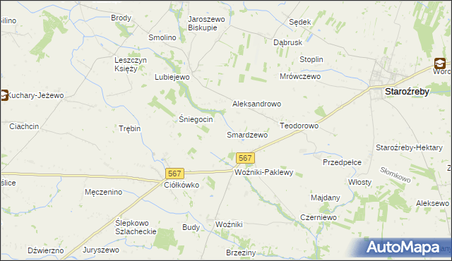 mapa Smardzewo gmina Staroźreby, Smardzewo gmina Staroźreby na mapie Targeo
