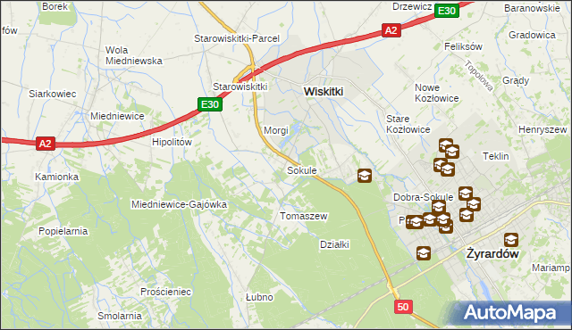 mapa Sokule gmina Wiskitki, Sokule gmina Wiskitki na mapie Targeo