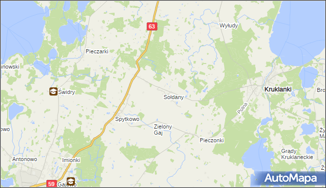 mapa Sołdany gmina Giżycko, Sołdany gmina Giżycko na mapie Targeo