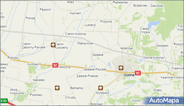 mapa Spławie gmina Golina, Spławie gmina Golina na mapie Targeo