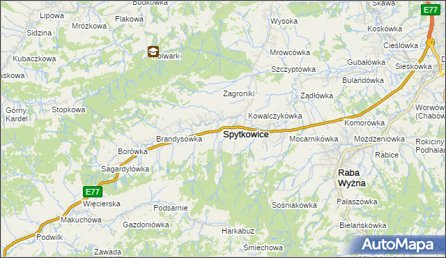 mapa Spytkowice powiat nowotarski, Spytkowice powiat nowotarski na mapie Targeo