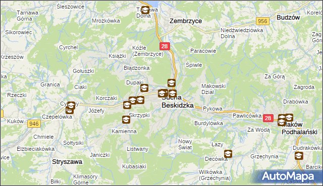 mapa Sucha Beskidzka, Sucha Beskidzka na mapie Targeo