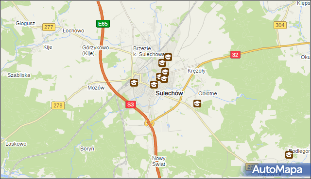 mapa Sulechów powiat zielonogórski, Sulechów powiat zielonogórski na mapie Targeo