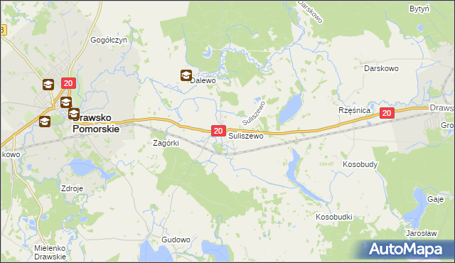 mapa Suliszewo gmina Drawsko Pomorskie, Suliszewo gmina Drawsko Pomorskie na mapie Targeo