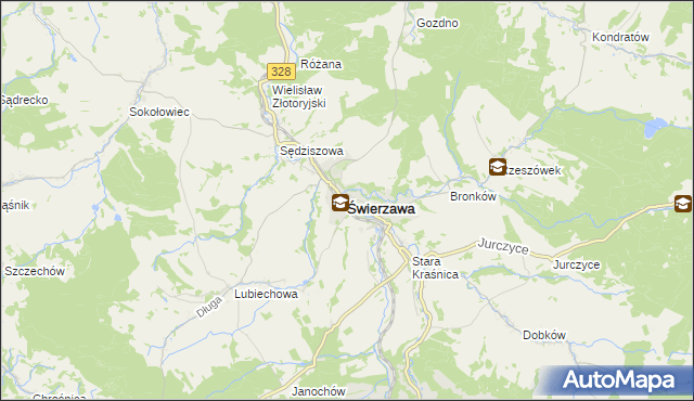 mapa Świerzawa, Świerzawa na mapie Targeo