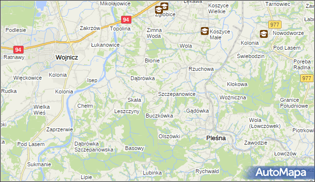 mapa Szczepanowice gmina Pleśna, Szczepanowice gmina Pleśna na mapie Targeo