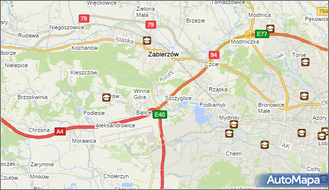 mapa Szczyglice gmina Zabierzów, Szczyglice gmina Zabierzów na mapie Targeo