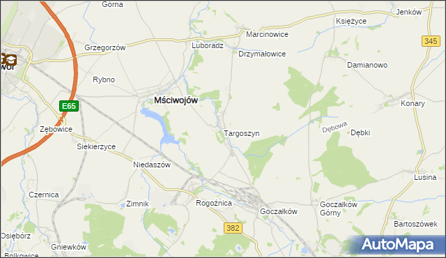 mapa Targoszyn, Targoszyn na mapie Targeo
