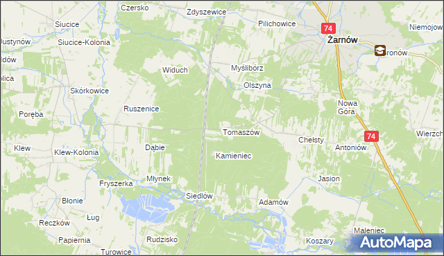 mapa Tomaszów gmina Żarnów, Tomaszów gmina Żarnów na mapie Targeo