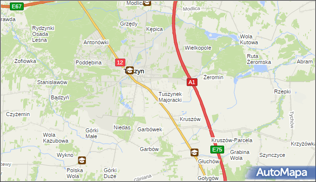 mapa Tuszynek Majoracki, Tuszynek Majoracki na mapie Targeo