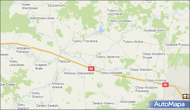 mapa Tybory-Jeziernia, Tybory-Jeziernia na mapie Targeo