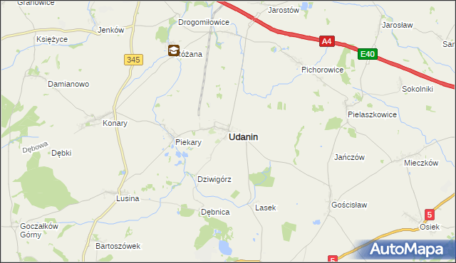 mapa Udanin, Udanin na mapie Targeo