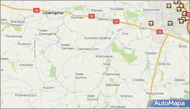 mapa Wilamowice gmina Dzierzążnia, Wilamowice gmina Dzierzążnia na mapie Targeo