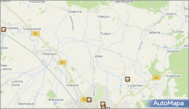 mapa Włóki gmina Dzierżoniów, Włóki gmina Dzierżoniów na mapie Targeo