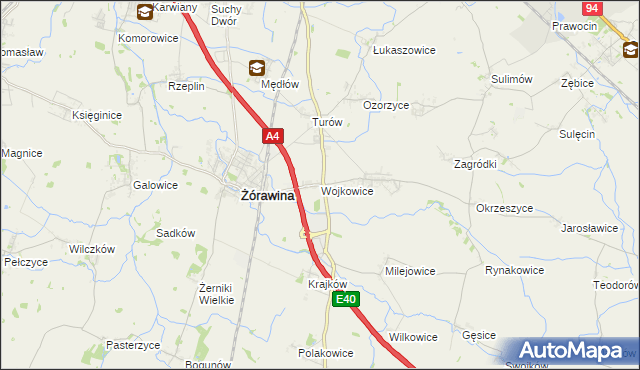 mapa Wojkowice gmina Żórawina, Wojkowice gmina Żórawina na mapie Targeo