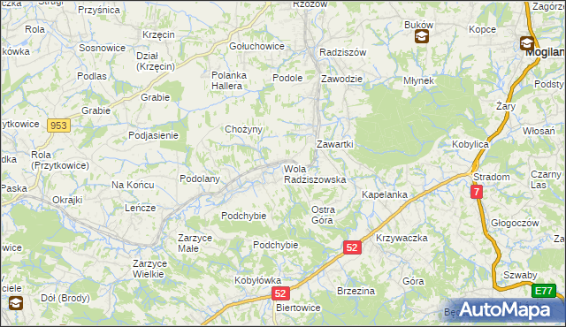 mapa Wola Radziszowska, Wola Radziszowska na mapie Targeo