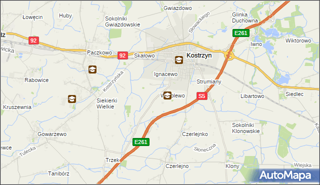 mapa Wróblewo gmina Kostrzyn, Wróblewo gmina Kostrzyn na mapie Targeo