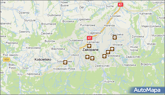 mapa Zakopanego, Zakopane na mapie Targeo