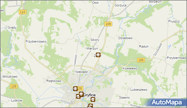 mapa Zielin gmina Gryfice, Zielin gmina Gryfice na mapie Targeo
