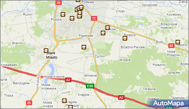 mapa Żychlin gmina Stare Miasto, Żychlin gmina Stare Miasto na mapie Targeo
