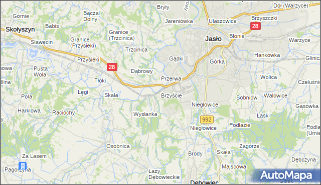 mapa Brzyście gmina Jasło, Brzyście gmina Jasło na mapie Targeo