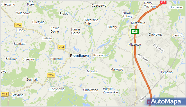 mapa Kczewo gmina Przodkowo, Kczewo gmina Przodkowo na mapie Targeo