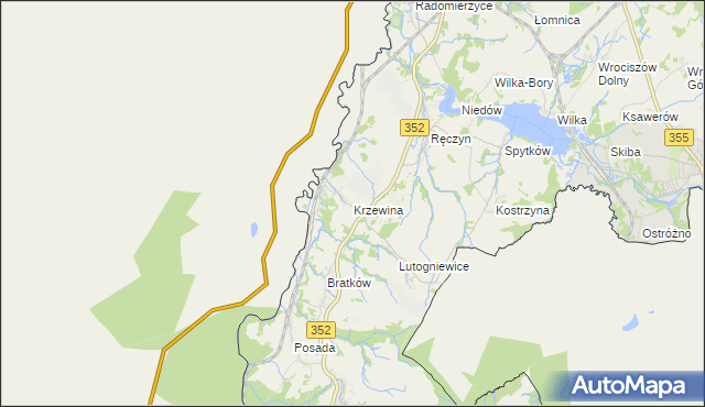 mapa Krzewina gmina Bogatynia, Krzewina gmina Bogatynia na mapie Targeo