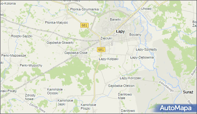 mapa Łapy-Kołpaki, Łapy-Kołpaki na mapie Targeo