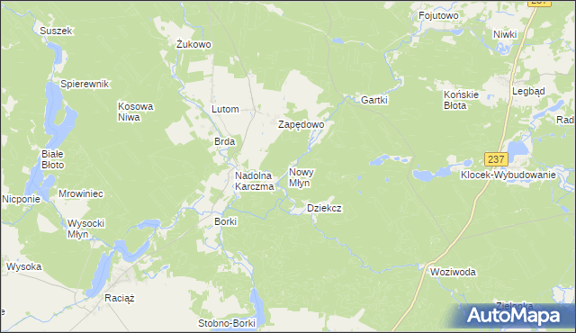 mapa Nowy Młyn gmina Czersk, Nowy Młyn gmina Czersk na mapie Targeo