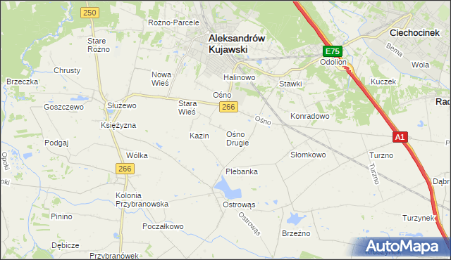 mapa Ośno Drugie, Ośno Drugie na mapie Targeo