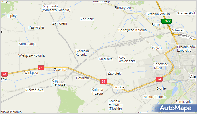 mapa Siedliska gmina Zamość, Siedliska gmina Zamość na mapie Targeo