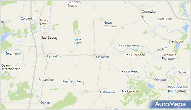 mapa Sławęcin gmina Chojnice, Sławęcin gmina Chojnice na mapie Targeo