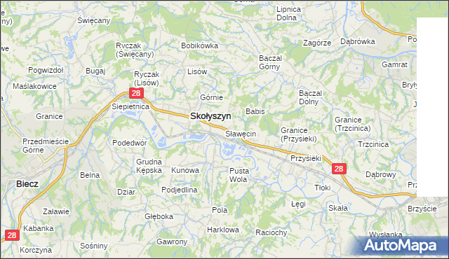 mapa Sławęcin gmina Skołyszyn, Sławęcin gmina Skołyszyn na mapie Targeo