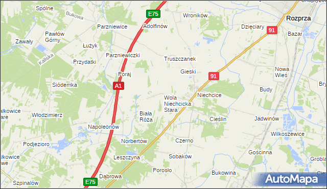 mapa Wola Niechcicka Stara, Wola Niechcicka Stara na mapie Targeo