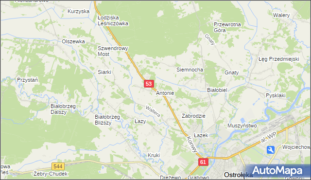 mapa Antonie gmina Olszewo-Borki, Antonie gmina Olszewo-Borki na mapie Targeo