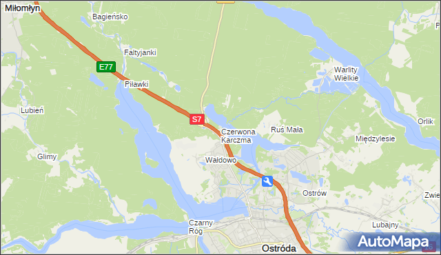 mapa Czerwona Karczma gmina Ostróda, Czerwona Karczma gmina Ostróda na mapie Targeo