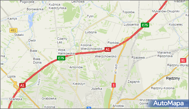 mapa Wierzchowisko gmina Mykanów, Wierzchowisko gmina Mykanów na mapie Targeo