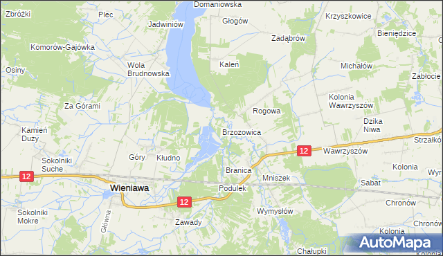 mapa Brzozowica gmina Wieniawa, Brzozowica gmina Wieniawa na mapie Targeo