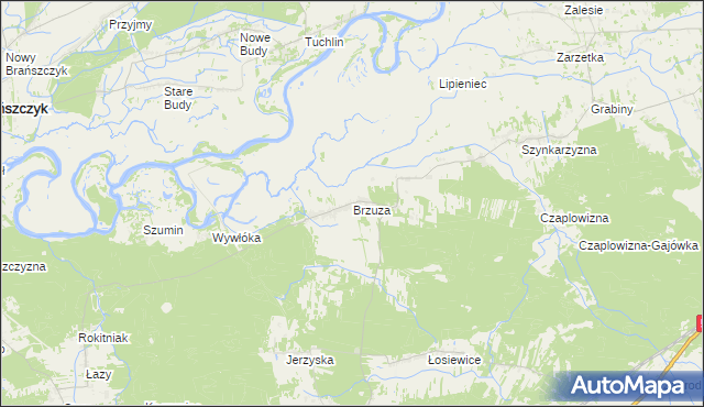 mapa Brzuza gmina Łochów, Brzuza gmina Łochów na mapie Targeo