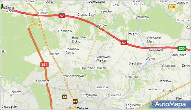 mapa Dąbrówka Wielka gmina Zgierz, Dąbrówka Wielka gmina Zgierz na mapie Targeo