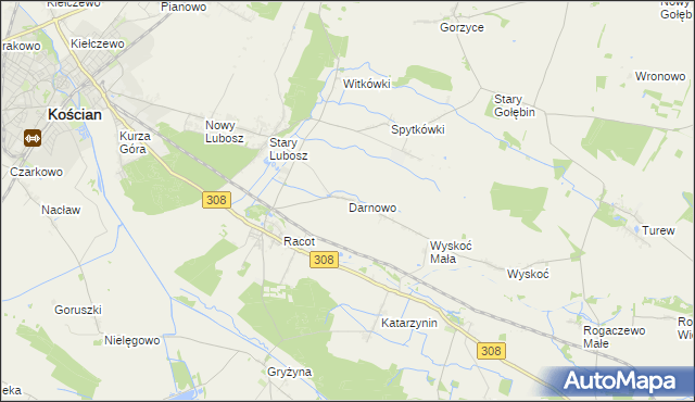 mapa Darnowo gmina Kościan, Darnowo gmina Kościan na mapie Targeo