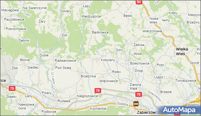 mapa Kobylany gmina Zabierzów, Kobylany gmina Zabierzów na mapie Targeo