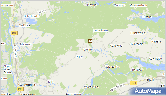 mapa Mielno gmina Czerwonak, Mielno gmina Czerwonak na mapie Targeo