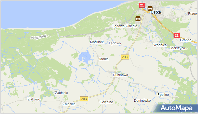 mapa Modła gmina Ustka, Modła gmina Ustka na mapie Targeo