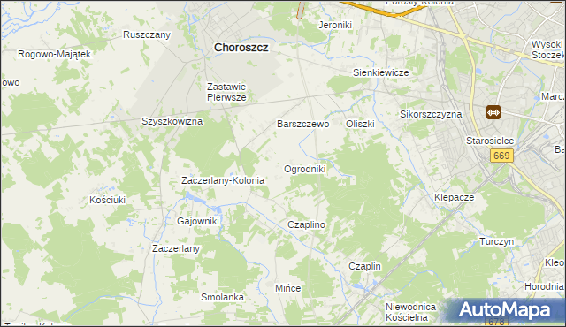 mapa Ogrodniki gmina Choroszcz, Ogrodniki gmina Choroszcz na mapie Targeo
