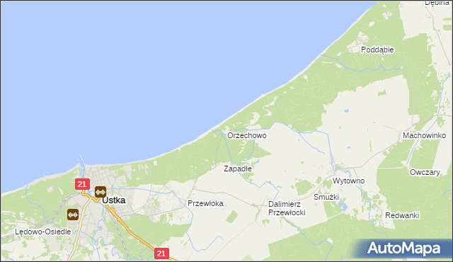 mapa Orzechowo gmina Ustka, Orzechowo gmina Ustka na mapie Targeo